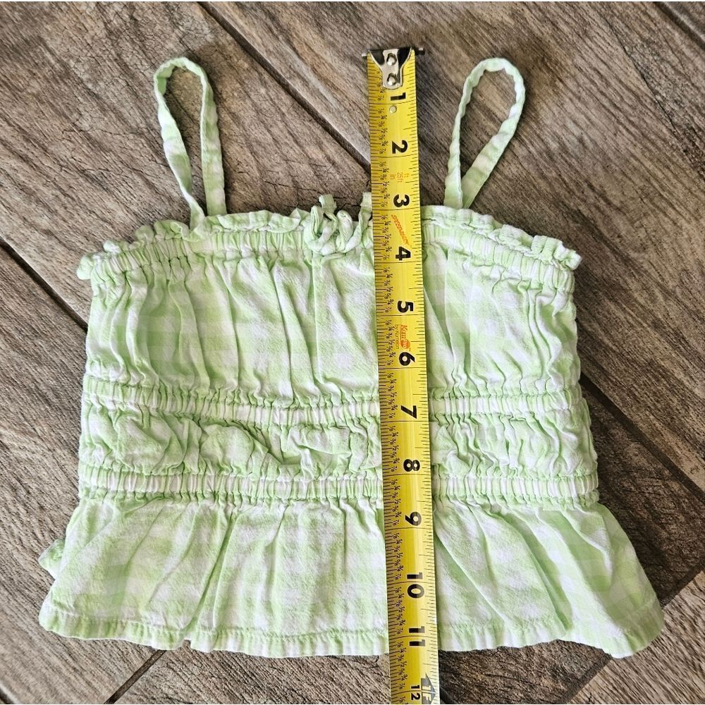 Old Navy Lime Green and White Checkered Smocked Tank Top Size 2T - Picture 2 of 6